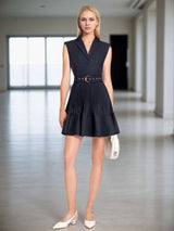 Elegant Sleeveless Blazer Dress - L, Dark Blue image