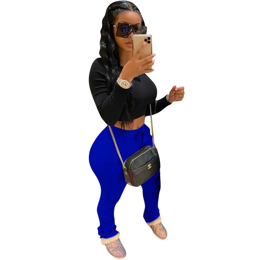 Solid Patchwork Pencil Pants - L, Deep Cobalt Blue image