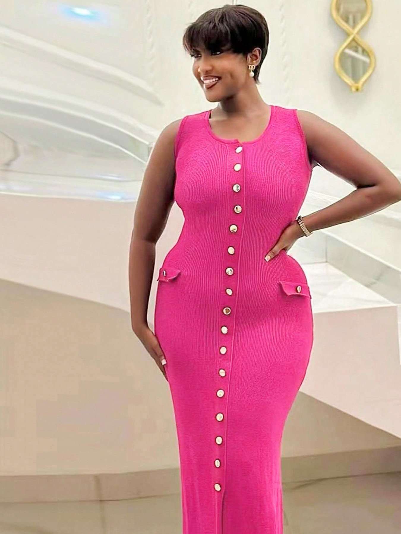 Button-Front Midi Dress image 1