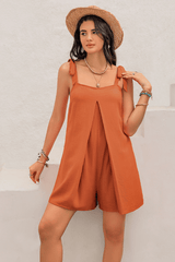 Layered Front Playsuit With Tie Straps In Orange image 4