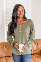 Long Sleeve Crew Neck Casual Pullover - L, Pistachio Green image