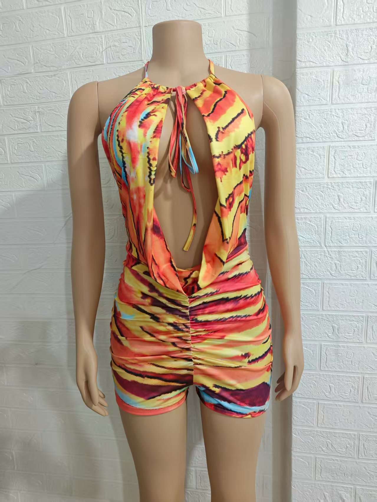 Abstract Tie-Front Halter Romper image 4