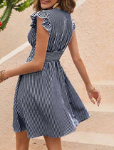 Striped Sleeveless Dress with Ruffled Shoulders image 5