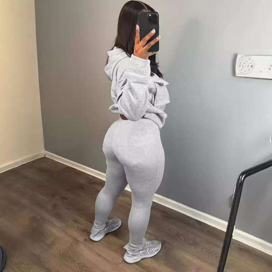 Hooded Split Hem Long Sleeve Pant Set image 4