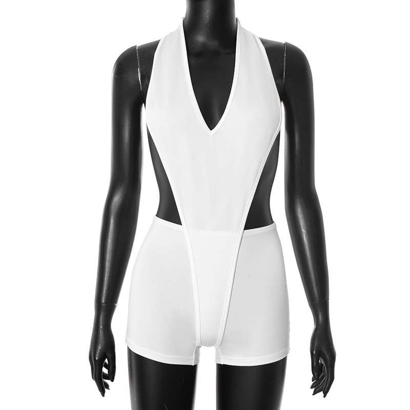 Plunge Halter Neck Backless Romper image 3