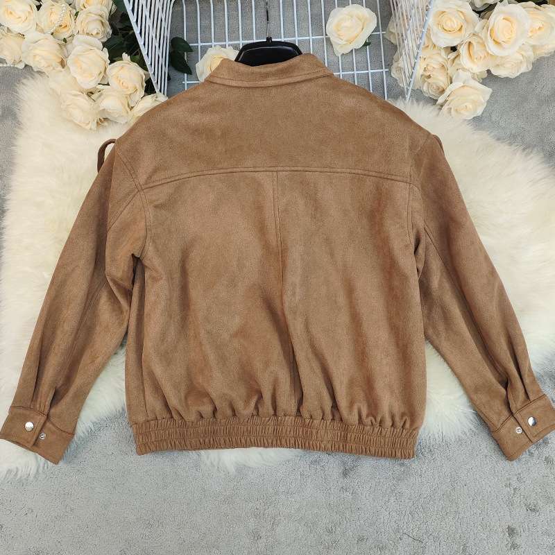 Classic Faux Suede Bomber Jacket image 4