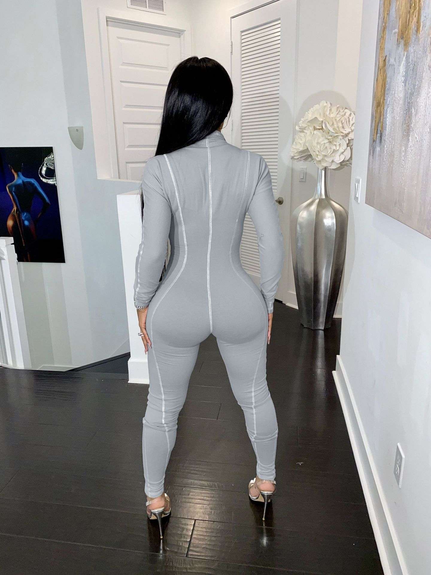 Long Sleeve Zipper Romper Jumpsuit image 5