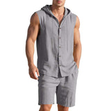 Men's Sleeveless Hooded Button-Up Casual Set - S, Grey image