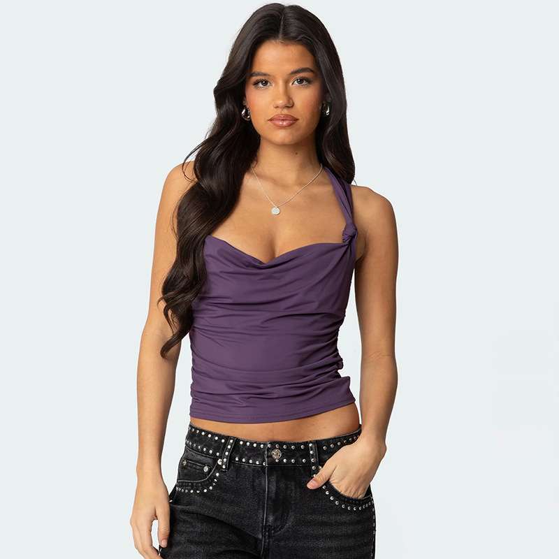 Elegant Ruched Tank Top - M, Purple image
