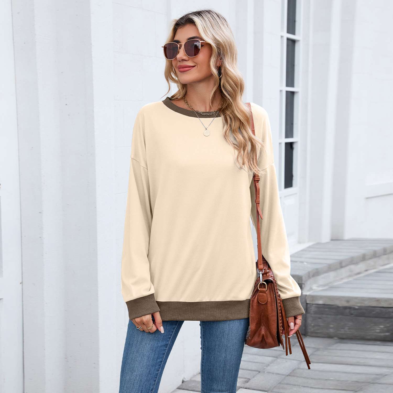 Long Sleeve Sweater with Contrast Cuffs and Hem image 3