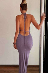 Sexy HalterNeck Ruffled Open Back Sleeveless Maxi Dress image 1