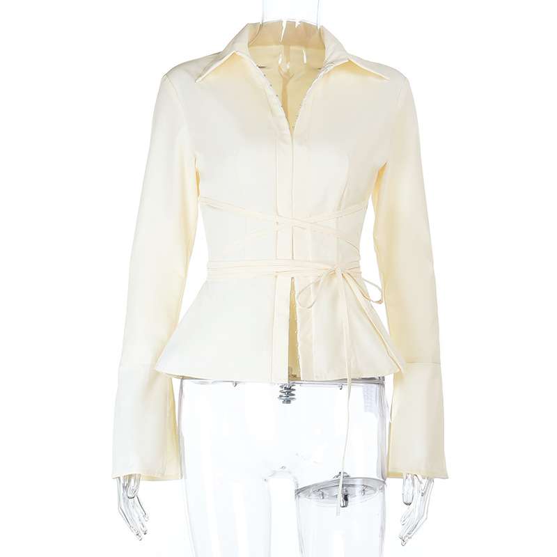 Long-Sleeve Wrap Waist Peplum Blouse image 2