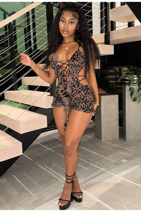 Leopard Print Cut-Out Romper image 0