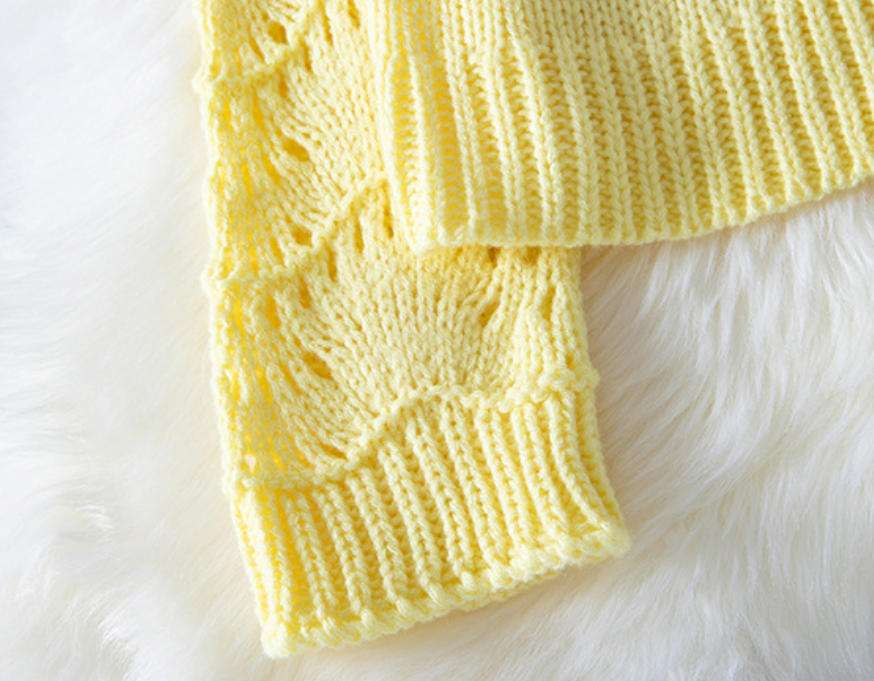 Yellow Crochet Sleeve Knit Cardigan Jacket image 6