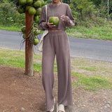 Casual Long Sleeve Sport Tracksuit - L, Coffee Brown image