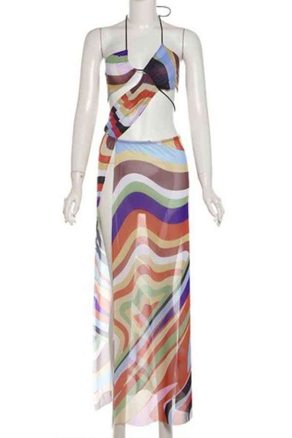 Sexy Multicolor Mesh Asymmetric Bikini Cover Up Dress image 5