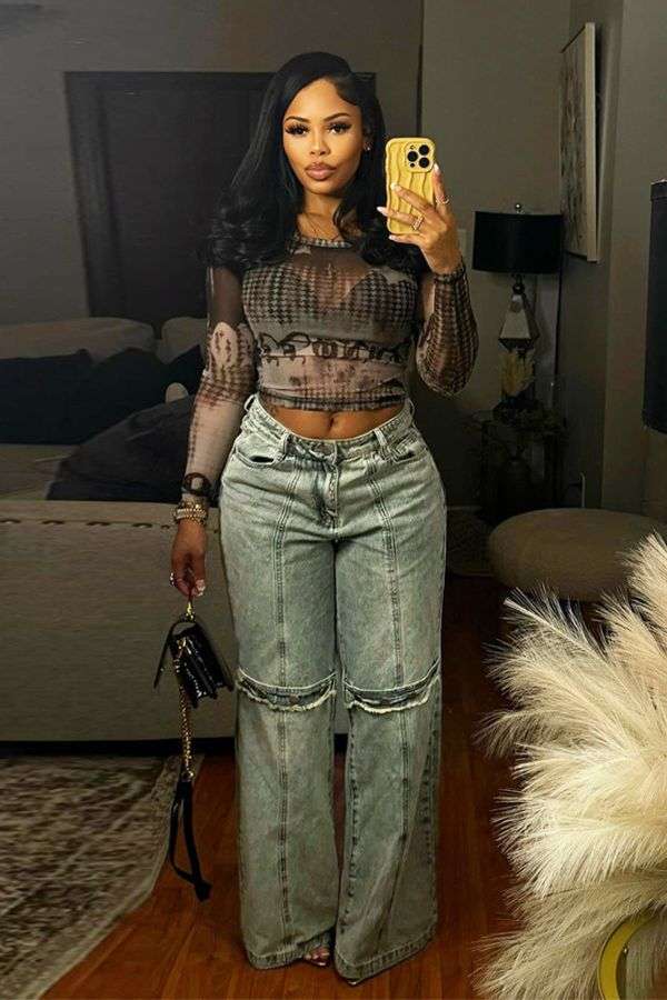 Straight Long Denim Pants - S, Denim Blue image