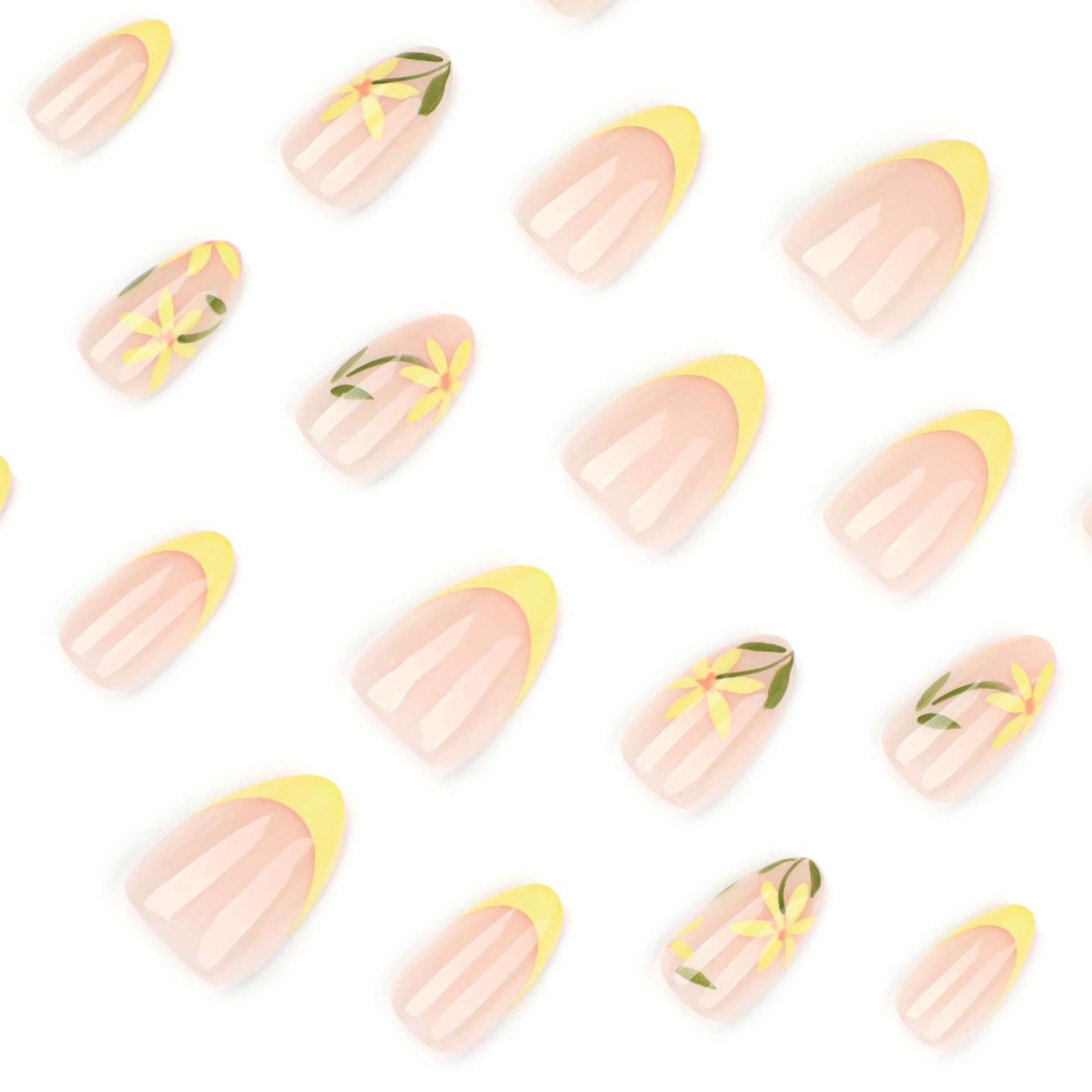 Floral Yellow Tip Nail Art image 2