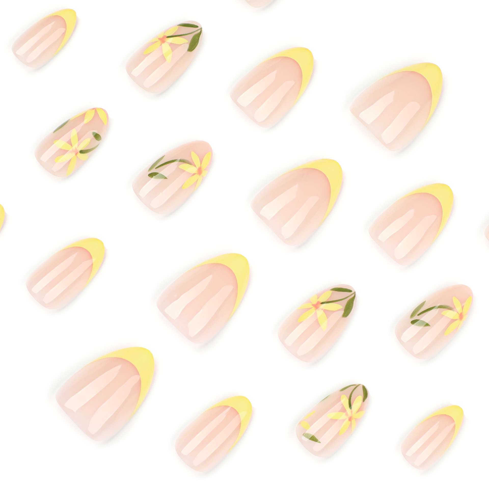 Floral Yellow Tip Nail Art image 2
