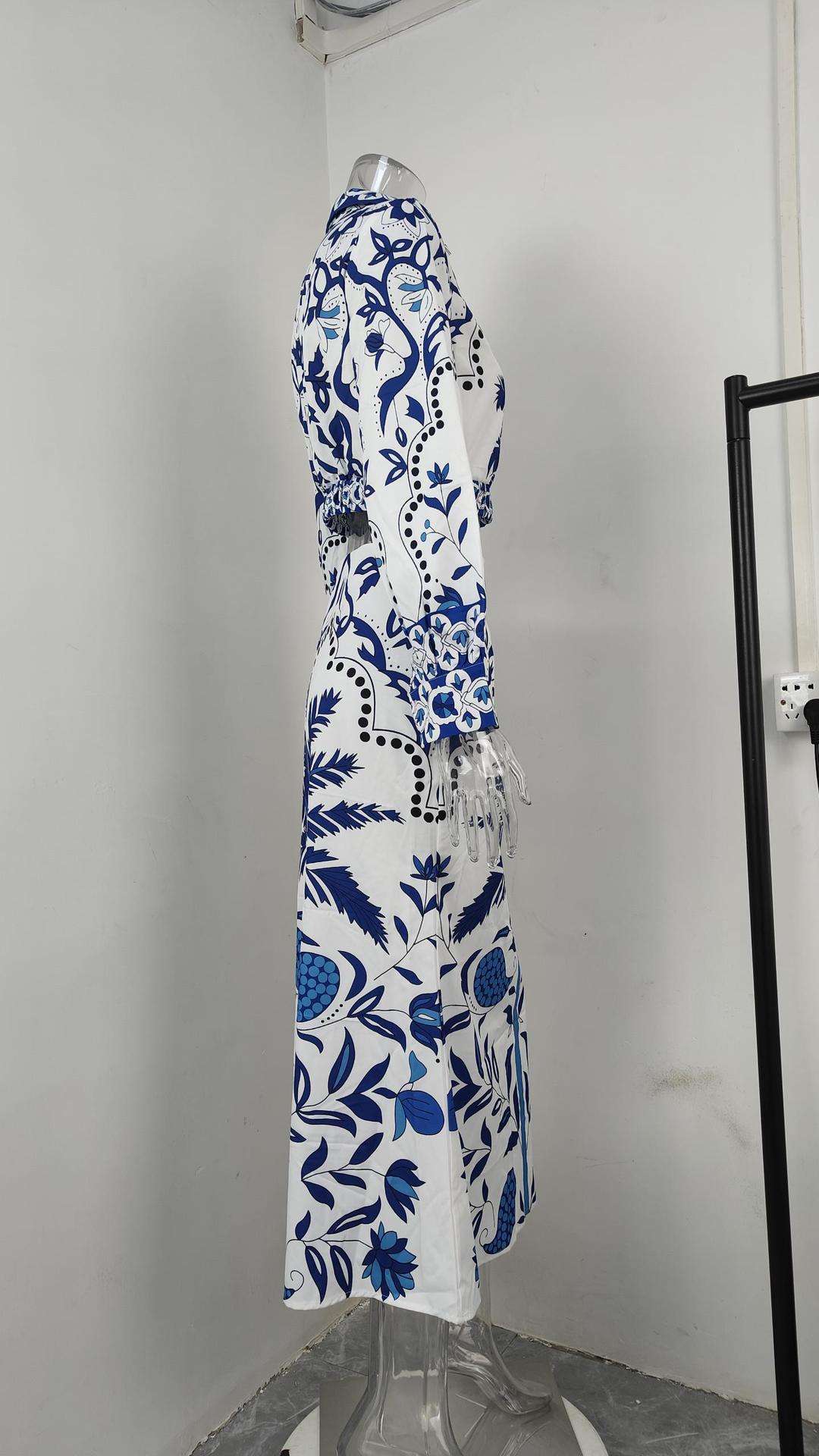 Printed Long Sleeve Blouse & Midi Skirts Set image 4