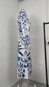 Printed Long Sleeve Blouse & Midi Skirts Set image 4