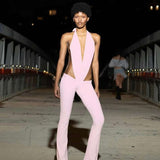 Deep Plunge Halter Jumpsuit - M, Pink image