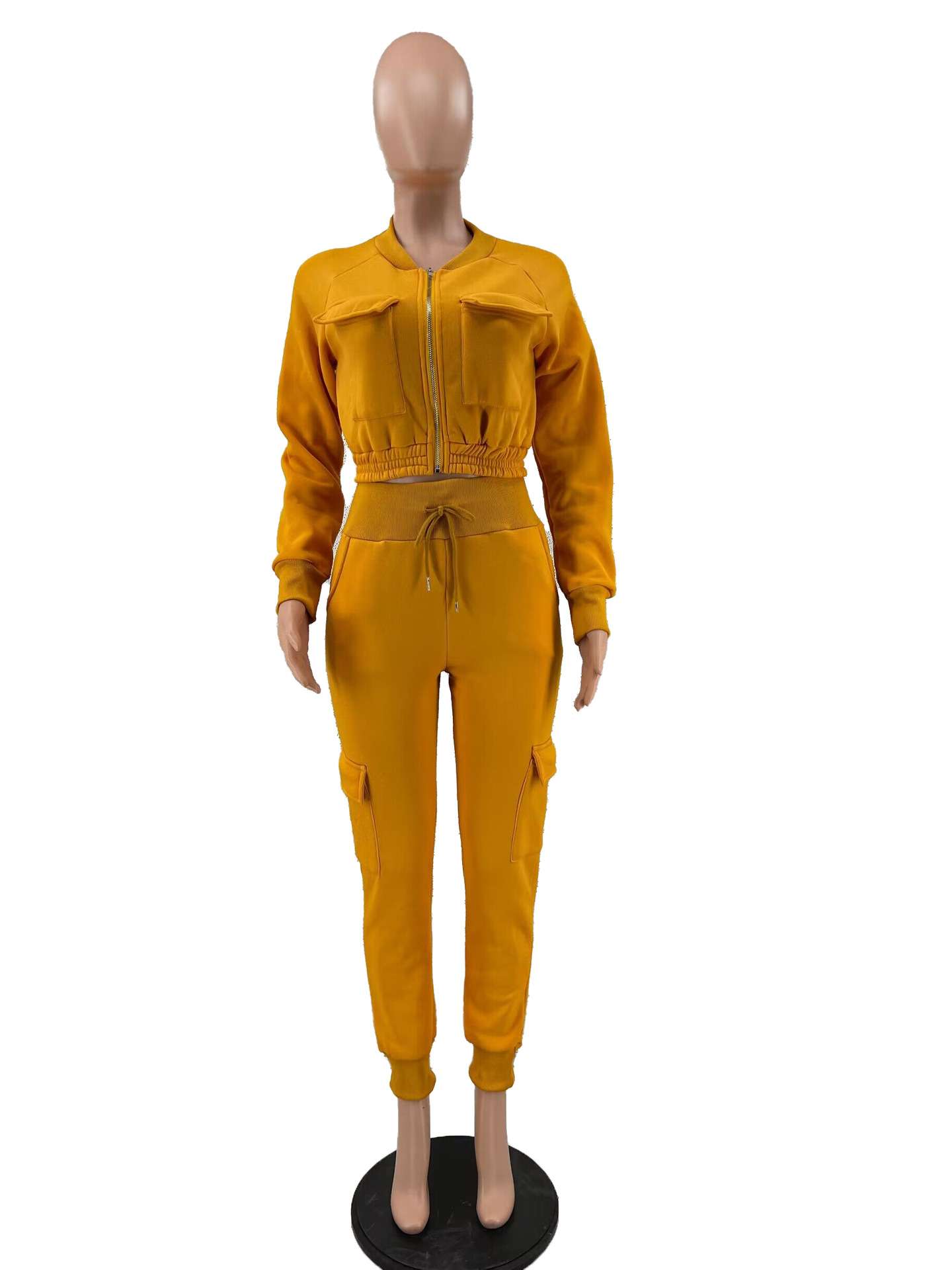 Baseball Collar Crop Zipper Sweatshirt Sweatpants Set image 5