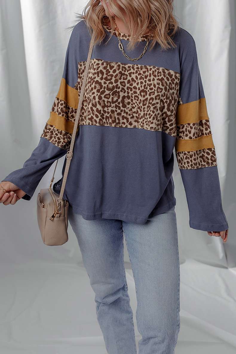 Casual Leopard-Print Colorblock Top - S, Purple image