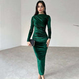 Fashion Solid Color Slim Fit Dress - M, Green image
