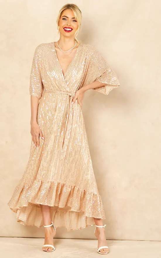 Sequin Dress Half Sleeves Cocktail Dress - XL, Beige image