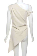 Sexy One Shoulder Asymmetric Cut Sleeveless Fashion Top image 4