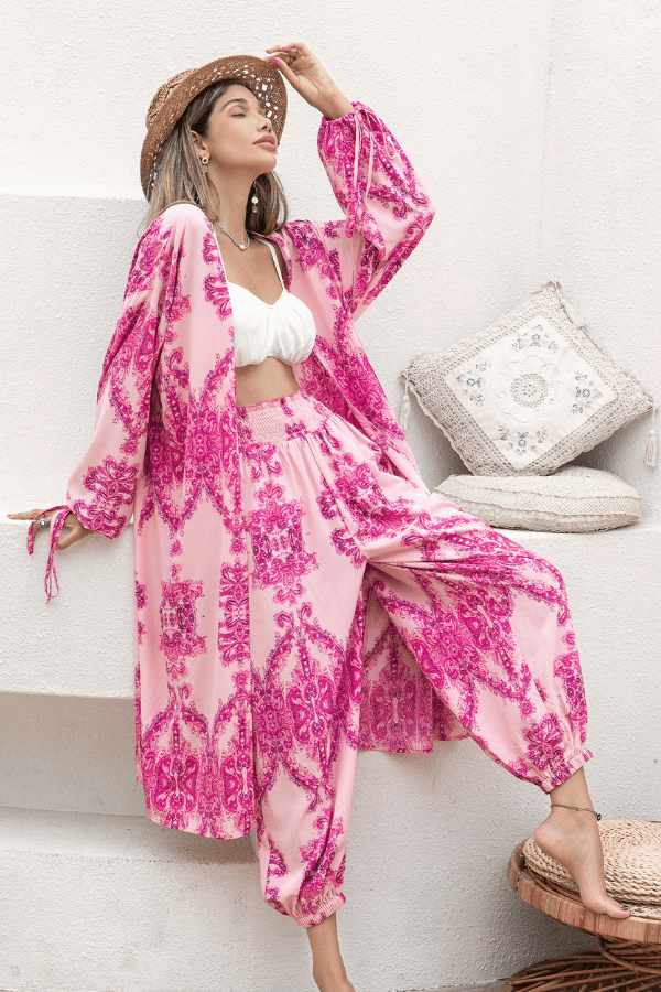 Printed Open Front Top and Pants Set image 1