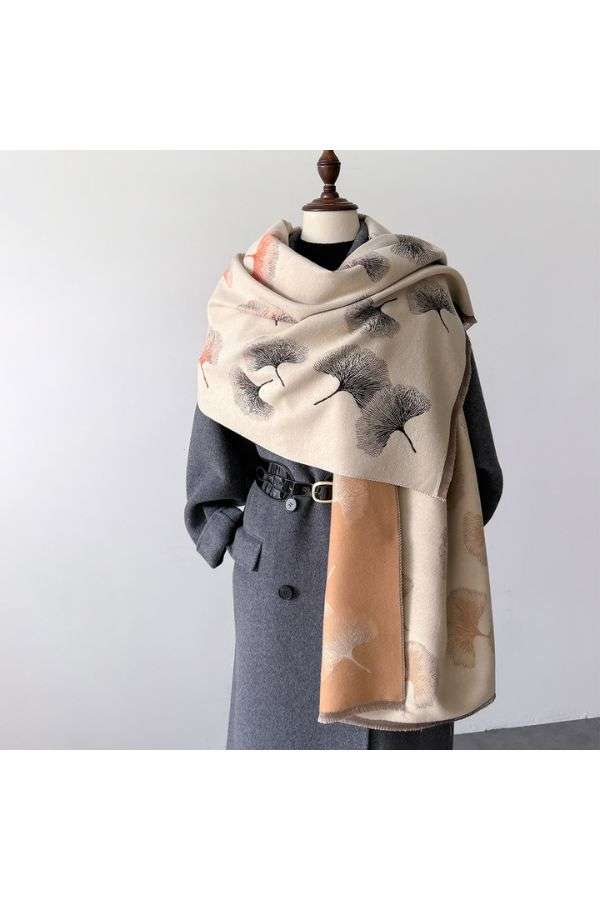 Print Shawl Wrap Poncho Warm Scarf - Free Size, Multi Beige image