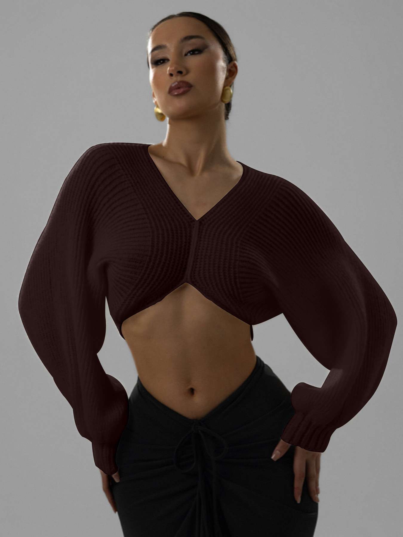 Cropped Sweater with Puff Sleeves image 3