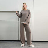 Casaul Sweater Sets Pullover Tops Wide Leg Pants - S, Abbey Stone Beige image