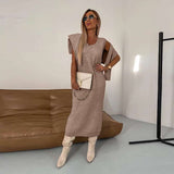 Turtleneck Sweater Two Piece Dress Maxi Skirt - M, Leopard Beige image