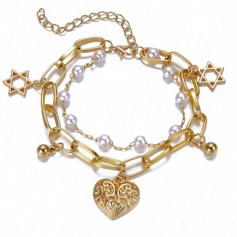 Love Heart Pendant Bracelet Set - Free Size, Gold 2 image