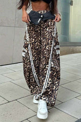 Leopard Print Wide-Leg Cargo Pants with Side Stripes image 1