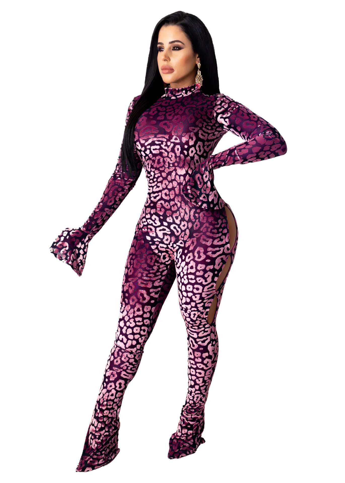 Fashion Printed Long-Sleeved Jumpsuit - S, Multi Rose image