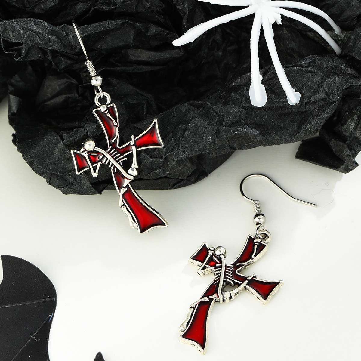 Gothic Cross Enamel Earrings image 0