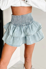 Tiered Mini Skirt with Smocked Waist - S, Blue image
