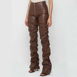 Fuax Leather Pants High Waisted Pants - S, Brown image