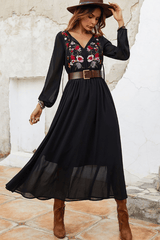 Floral Embroidery Black Dress image 0