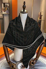 Stripes Print Square Shawl Scarves - Free Size, Black image