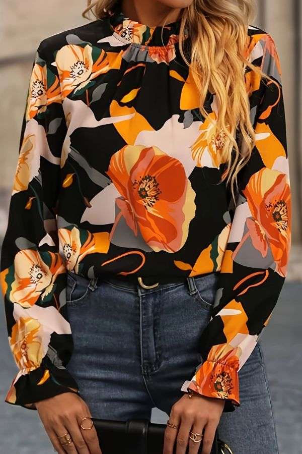Floral Mock Neck Long Sleeve Blouse image 0