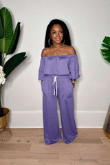 Off-Shoulder Pants & Crop Top Set image 0