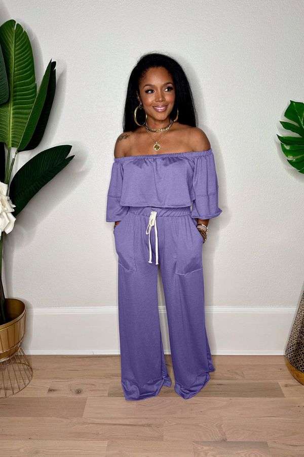 Off-Shoulder Pants & Crop Top Set image 0