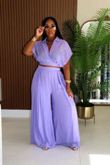 Cropped Top with Wide-Leg Pants Set - S, Purple image