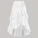 Tiered Ruffle Maxi Skirt - M, White image