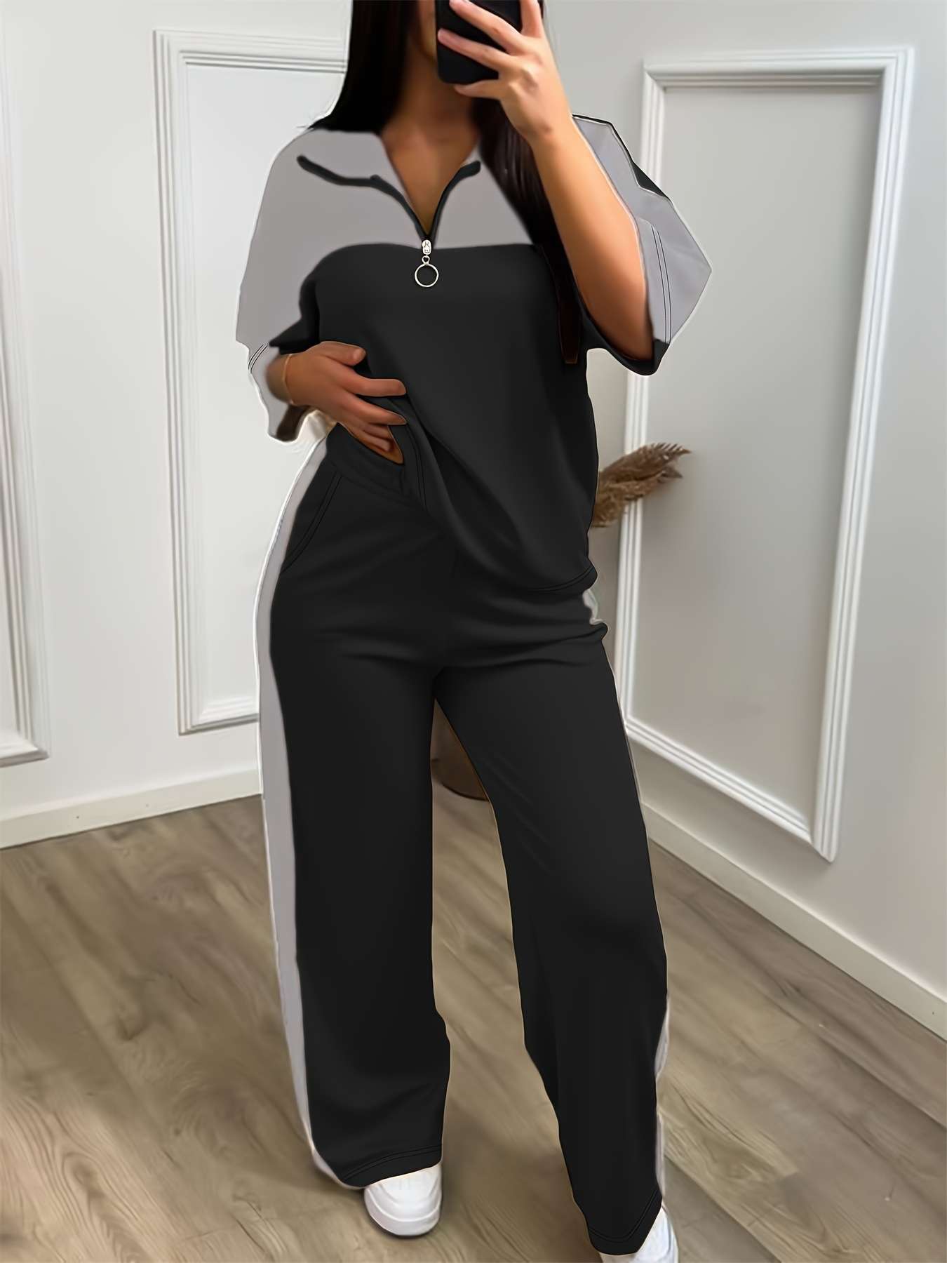 Casual Color Block Tracksuit - S, Black image